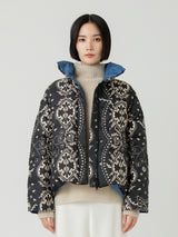 <ダウンブルゾン>リバーシブル ペイズリーバンダナ