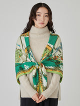 <ウールシルクストールヘリンボーン織120>コラージュサークルフラワー