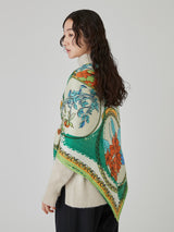 <ウールシルクストールヘリンボーン織120>コラージュサークルフラワー