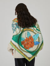 <ウールシルクストールヘリンボーン織120>コラージュサークルフラワー