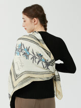 <ウールシルクストールヘリンボーン織120>フレームフラワー