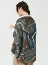 WOOL SILK STOLE HERRINGBONE WEAVE 120 / COLLAGE JOCKEY