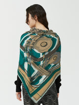 WOOL SILK STOLE HERRINGBONE WEAVE 120 / COLLAGE JOCKEY