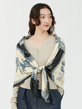 <ウールシルクストールヘリンボーン織120>フレームフラワー