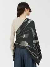 WOOL SILK STOLE HERRINGBONE WEAVE 120 / BLADE TASSELS