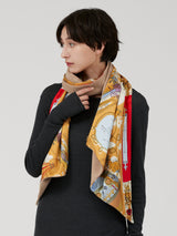 WOOL SILK W MUFFLER / COLLAGE FLOWER BALLOON