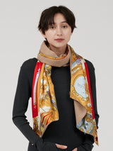 WOOL SILK W MUFFLER / COLLAGE FLOWER BALLOON