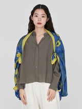 <Wool Silk Stole Herringbone Weave 120> Botanical Stripe