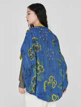 <Wool Silk Stole Herringbone Weave 120> Botanical Stripe