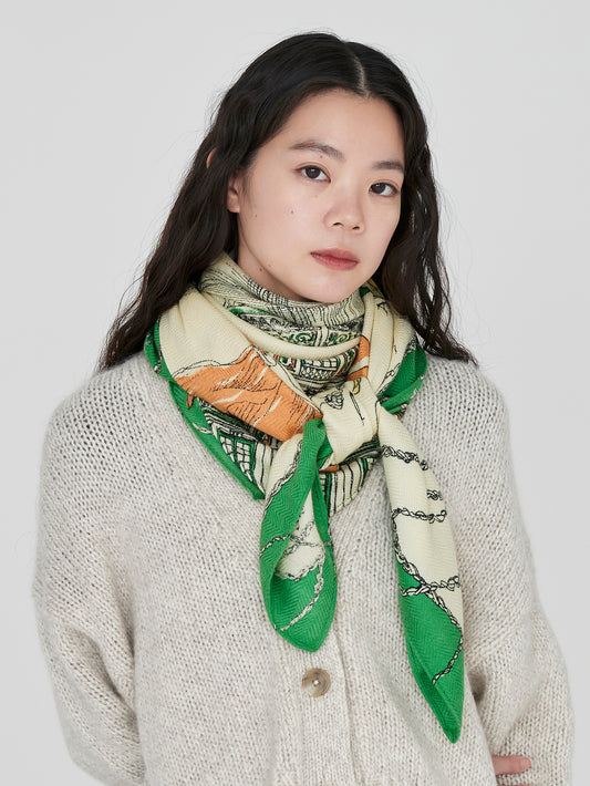 <Wool Silk Stole Herringbone Weave 120> Montgolfier Balloon