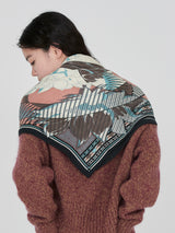 <Wool Silk Stole Herringbone Weave 120> Collage Dahlia Rondo