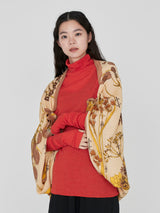 <Wool Silk Stole Herringbone Weave 120> Botanical Stripe