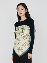 <ウールシルクストールヘリンボーン織120>クロスステッチバンダナ