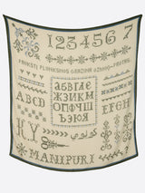 <ウールシルクストールヘリンボーン織120>クロスステッチバンダナ