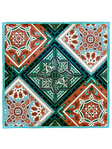 DOUBLE FACE SILK SCARF 88 / TUILES & GEOMETRIC PLAID