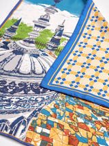 <ダブルフェイスシルクスカーフ65>クイル&ジオメトリックプラッド