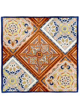 DOUBLE FACE SILK SCARF 88 / TUILES & GEOMETRIC PLAID