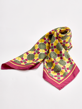 <シルクスカーフ88> ジオメトリックプレイド