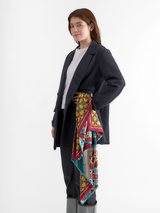 DOUBLE FACE SILK SCARF 88 / TUILES & GEOMETRIC PLAID