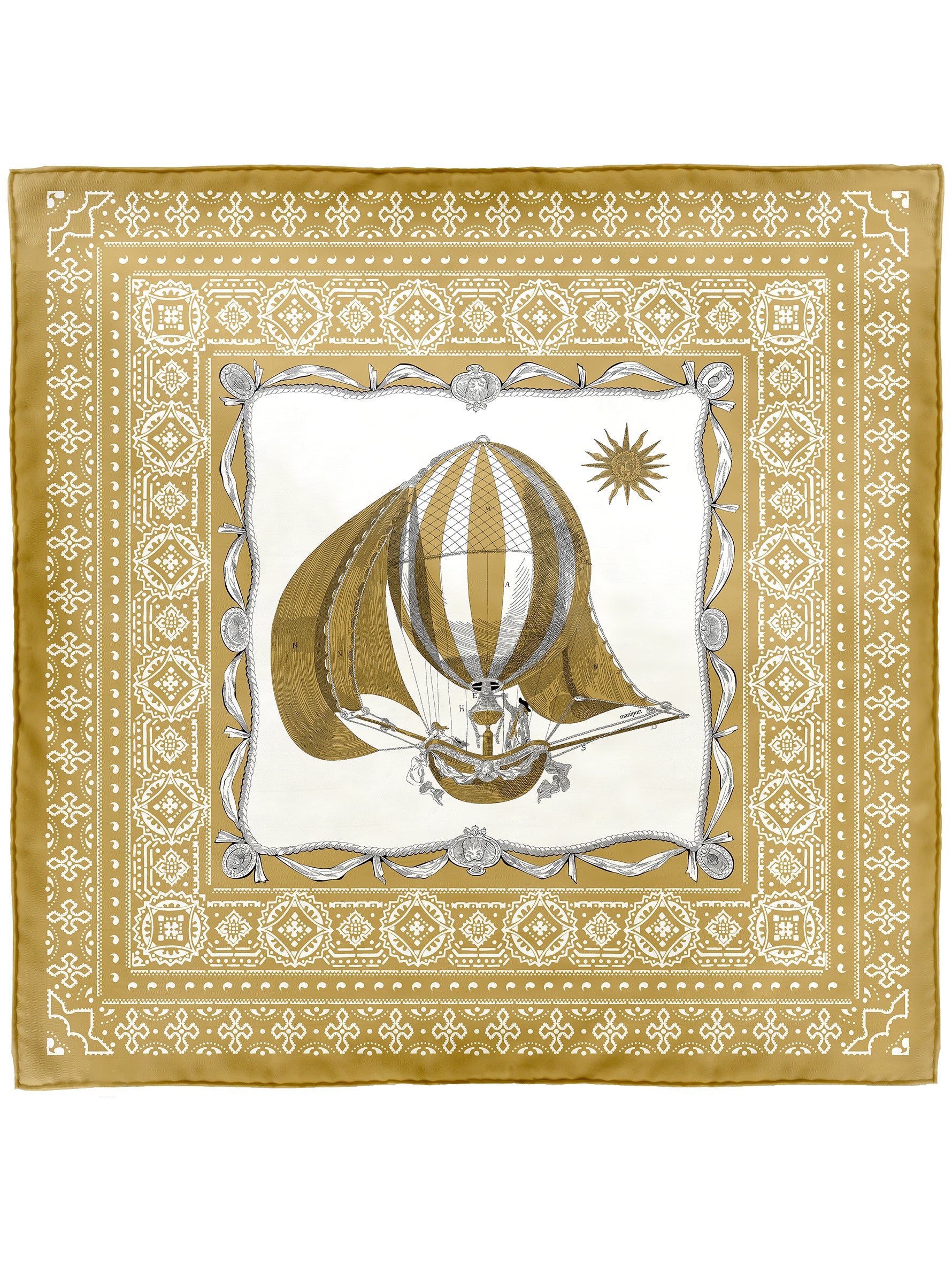 新品マニプリ　シルク気球と星のデザイン スカーフ　タグ付き シルクスカーフ65＞ バンダナ気球 – manipuri