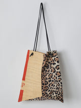 PRINT TOTE BAG L / RAFFIA LEOPARD