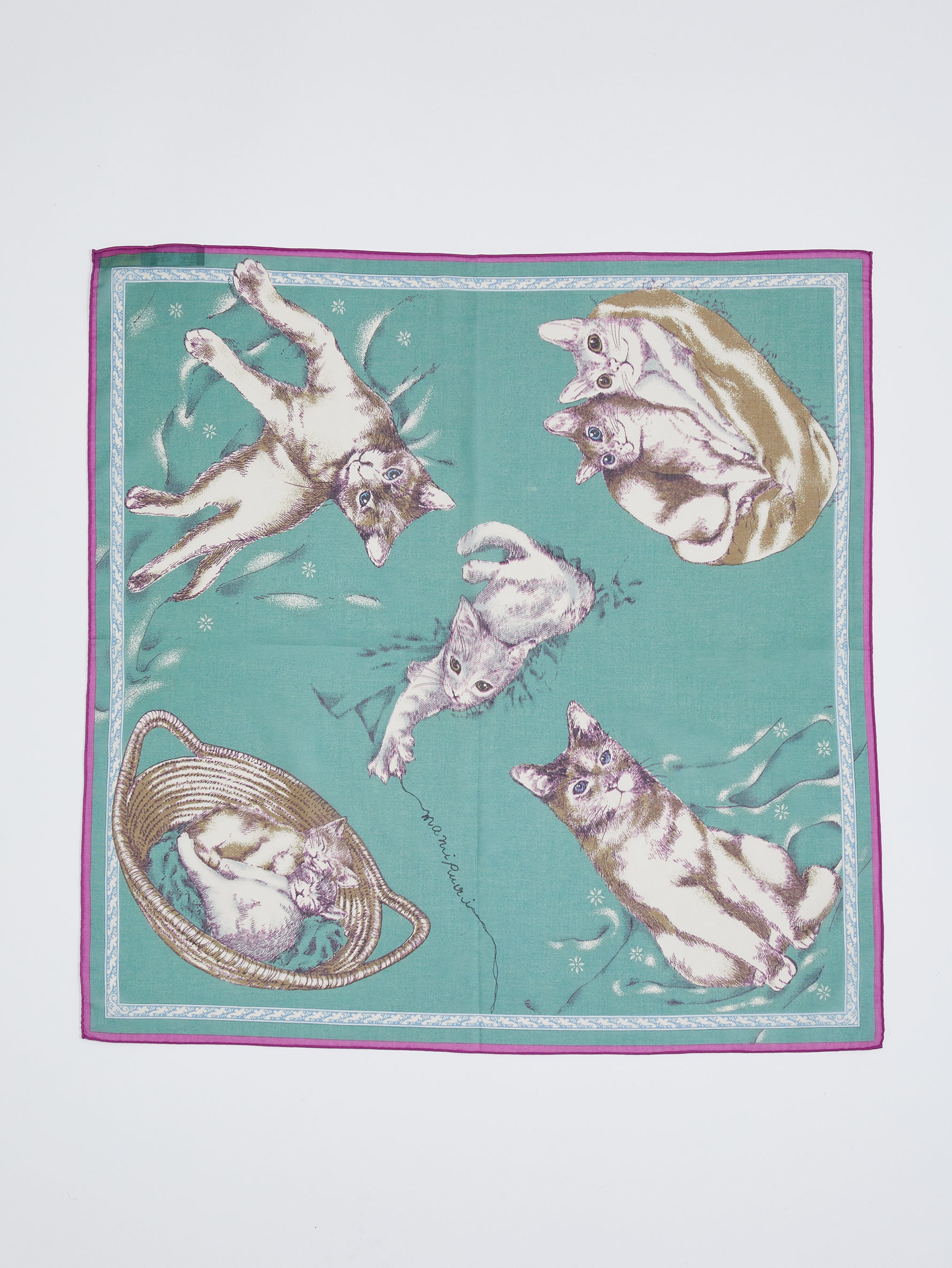 マニプリ  猫柄 シルクスカーフ 65×65