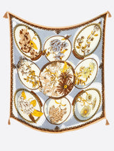 <リネンミックスストールタッセル付き120>コラージュサークルフラワー