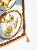 <リネンミックスストールタッセル付き120>コラージュサークルフラワー