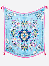 <リネンミックスストールタッセル付き120>コラージュオーナメントフラワー