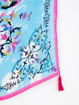 <リネンミックスストールタッセル付き120>コラージュオーナメントフラワー