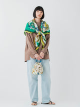 <リネンミックスストール120>コラージュサークルフラワー