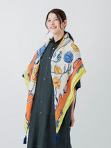 <リネンミックスストールタッセル付き120>フローイングポピー