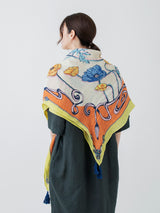 <リネンミックスストールタッセル付き120>フローイングポピー