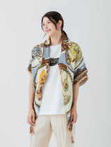 <リネンミックスストールタッセル付き120>コラージュサークルフラワー