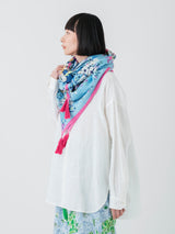 <リネンミックスストールタッセル付き120>コラージュオーナメントフラワー