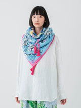 <リネンミックスストールタッセル付き120>コラージュオーナメントフラワー