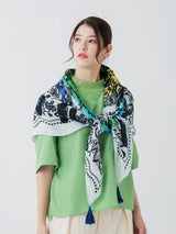 <リネンミックスストールタッセル付き120>バタフライドローバンダナ