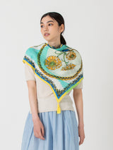 <リネンミックスストールタッセル付き120>コラージュサークルフラワー