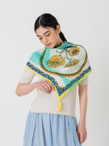 <リネンミックスストールタッセル付き120>コラージュサークルフラワー