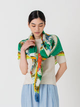 <リネンミックスストールタッセル付き120>コラージュサークルフラワー