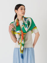 <リネンミックスストールタッセル付き120>コラージュサークルフラワー