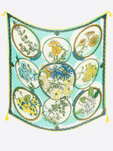 <リネンミックスストールタッセル付き120>コラージュサークルフラワー