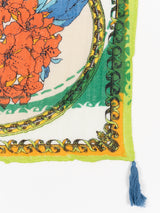 <リネンミックスストールタッセル付き120>コラージュサークルフラワー