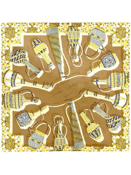 <シルクスカーフ88>コラージュウィッカーボトル