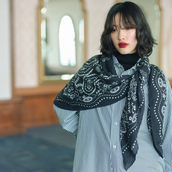 manipuriバンダナ ストール☆新品マニプリカレイドウールシルク黒 cut05_0085_f1524eda-db87-4339-