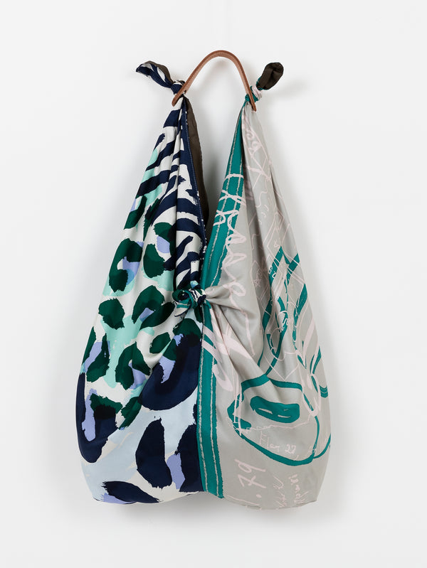 SILK KNOT BAG / COLLAGE LEOPARD & FISH
