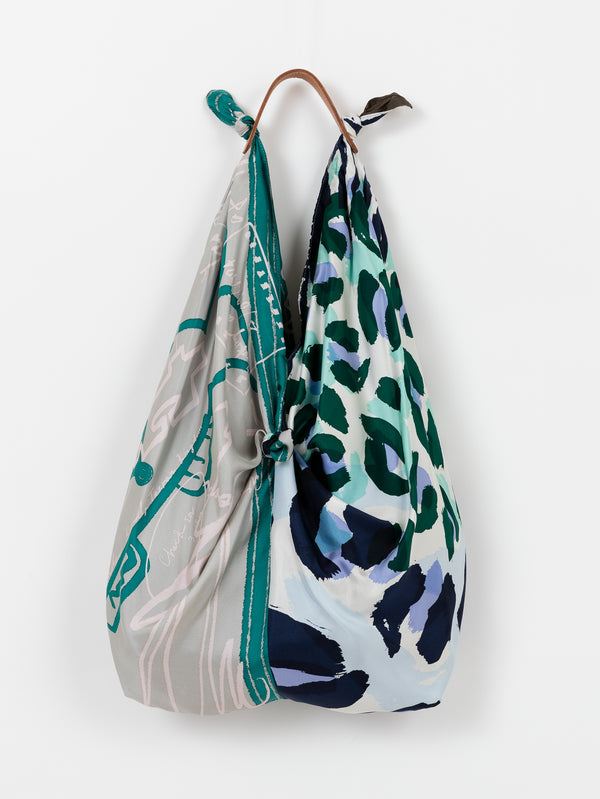 SILK KNOT BAG / COLLAGE LEOPARD & FISH