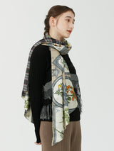 WOOL SILK W MUFFLER / FRAME FLOWER