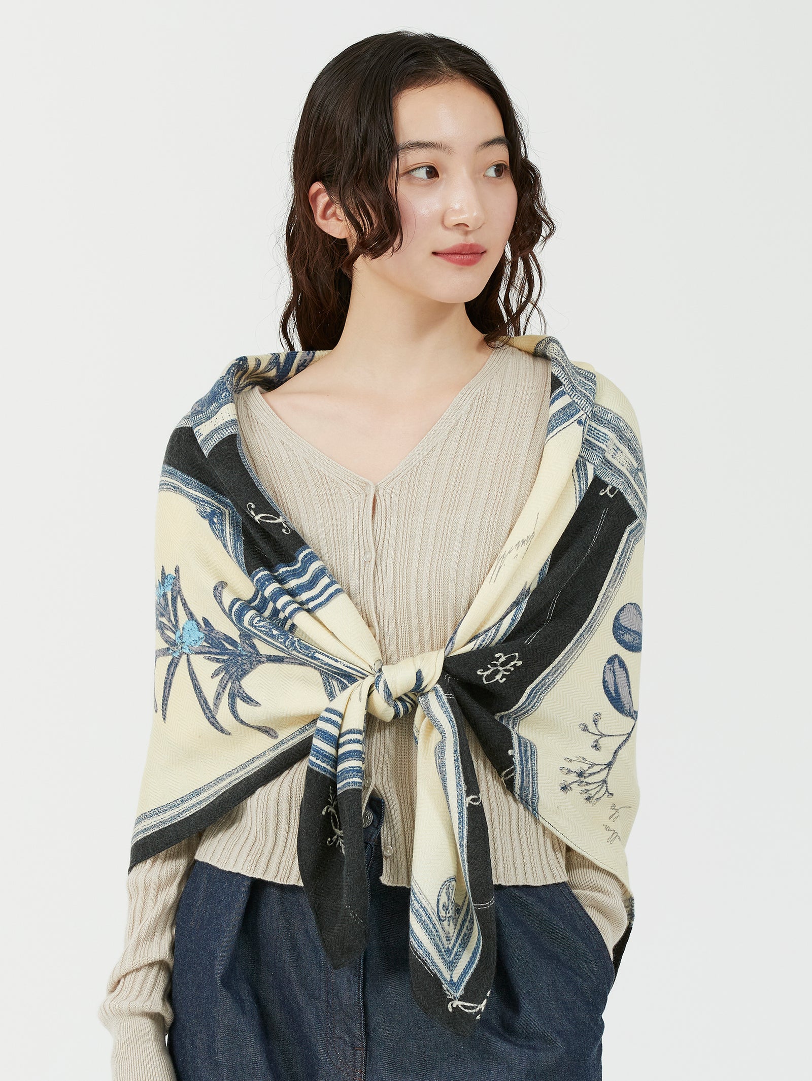 ウールシルクストールヘリンボーン織120＞フレームフラワー – manipuri