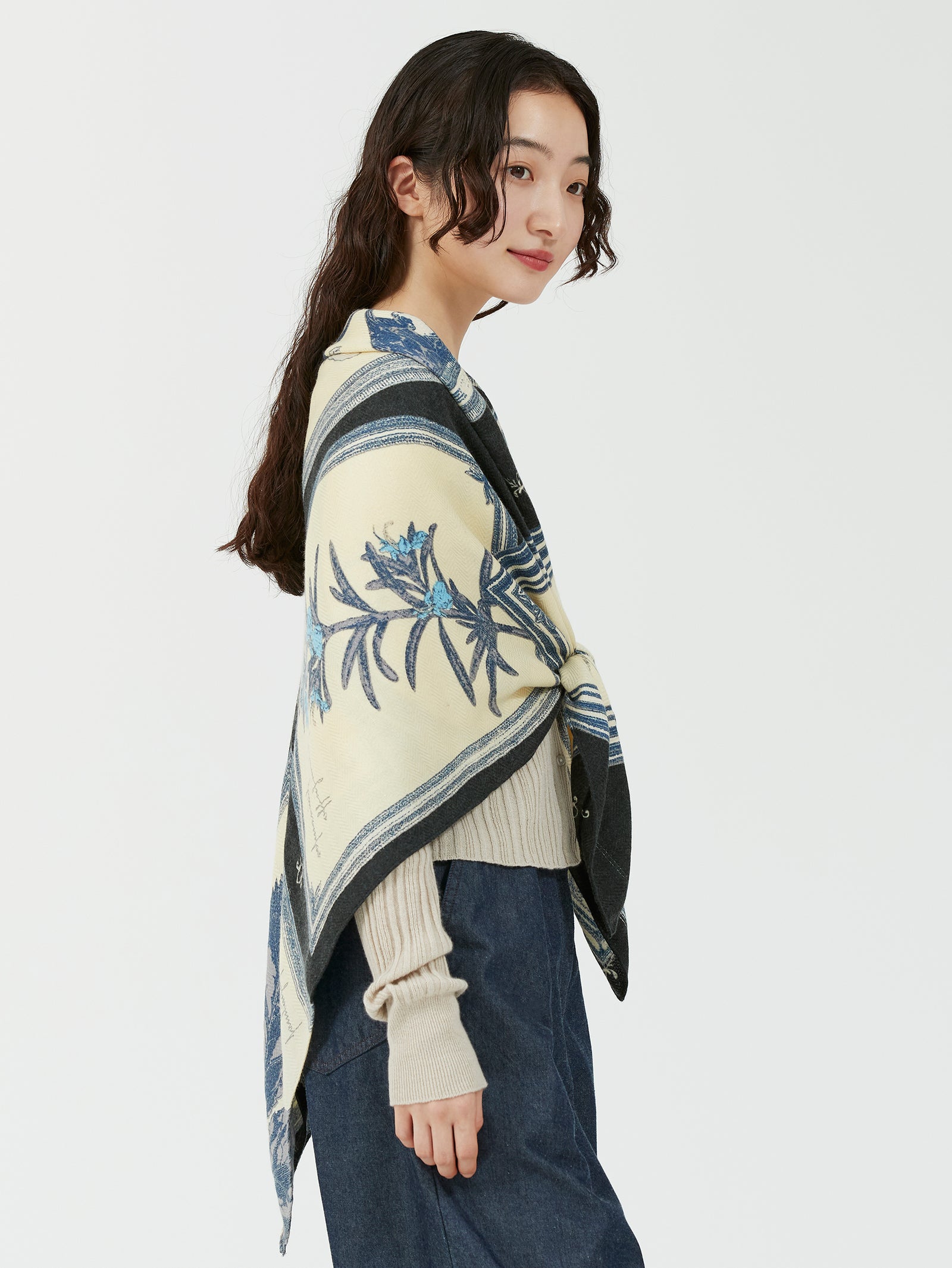 ウールシルクストールヘリンボーン織120＞フレームフラワー – manipuri